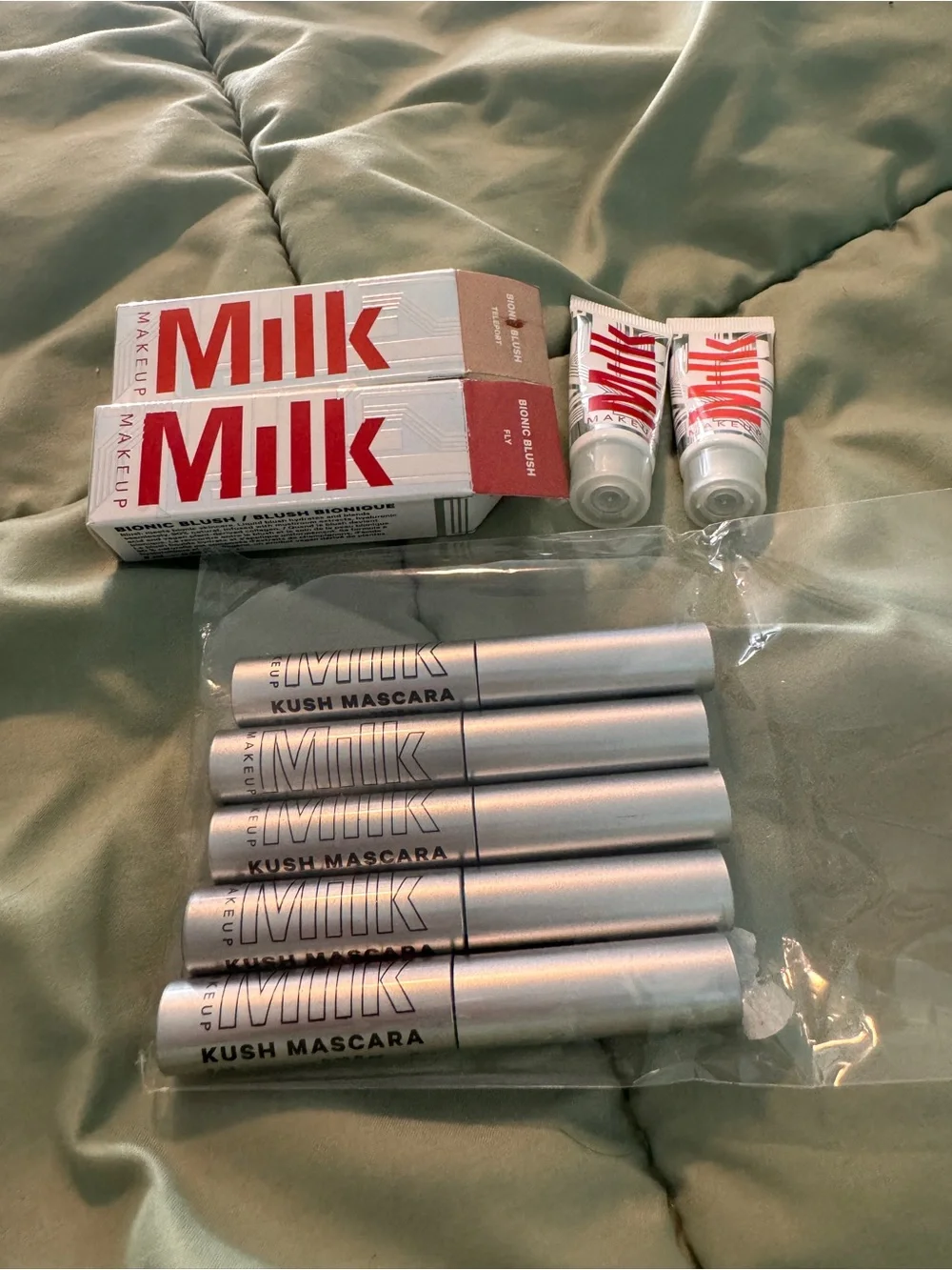 Milk Makeup blush duo in fly & teleport / 5 Milk lush travel size mascaras